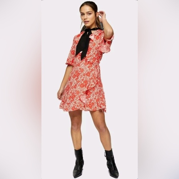 Topshop Petite Ruffle Mini Wrap Dress - Picture 1 of 9